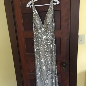 SCALA Metallic Silver Beaded Prom Dress